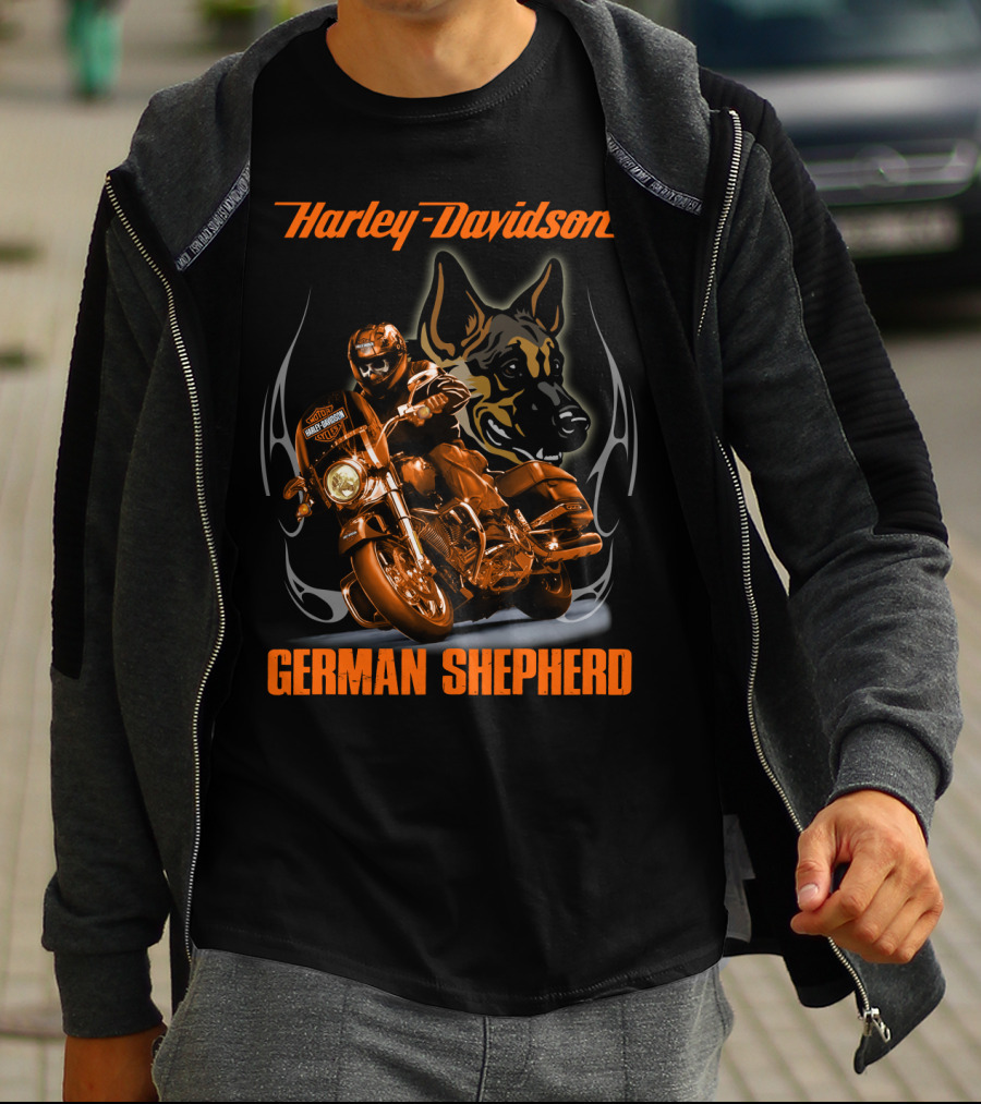 Harley Davidson German Shepherd Motorcycle Rider T-Shirt