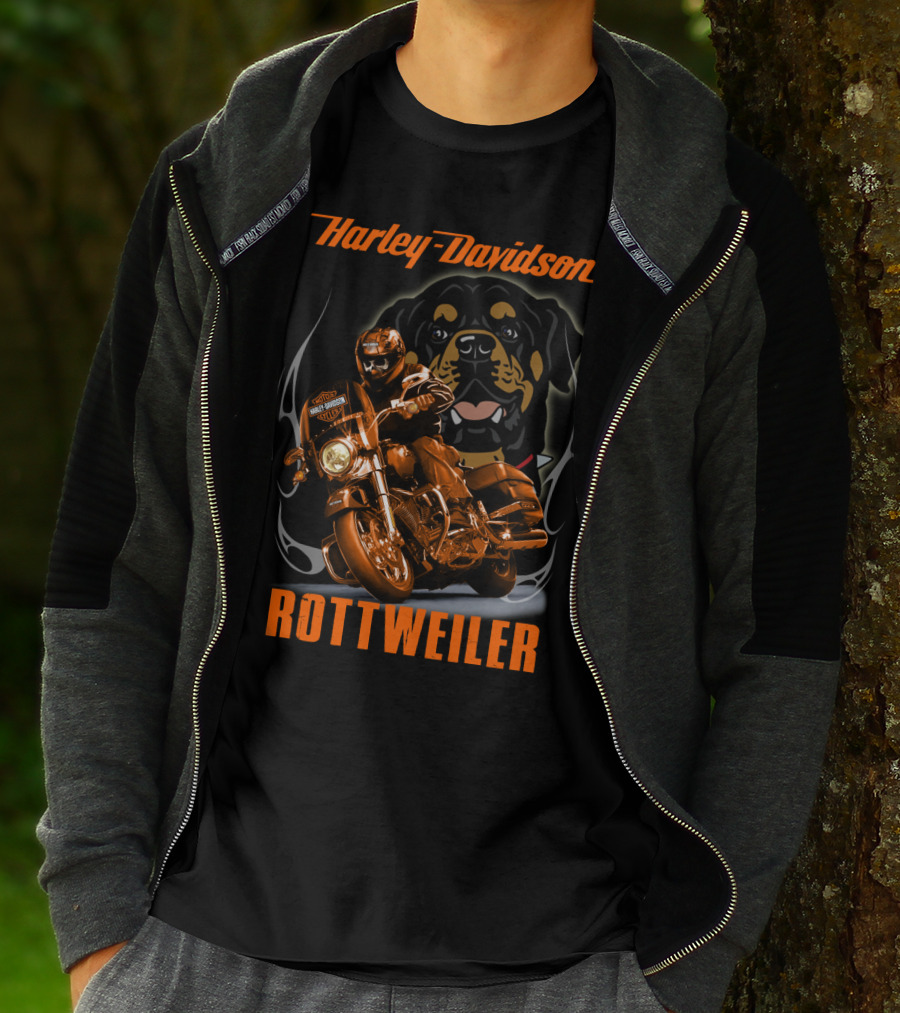 Harley Davidson Rottweiler Motorcycle Rider T-Shirt