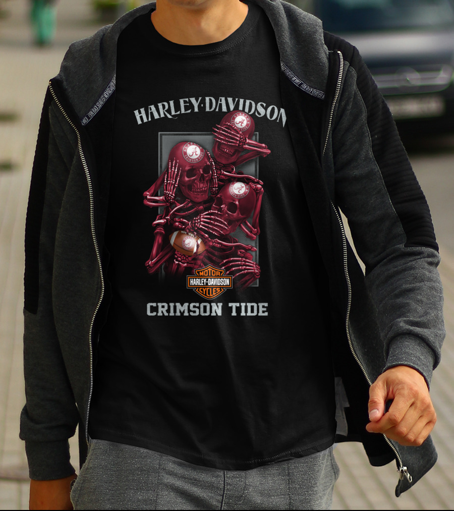 Harley Davidson Alabama Crimson Tide Motorcycles Skeletons T-Shirt