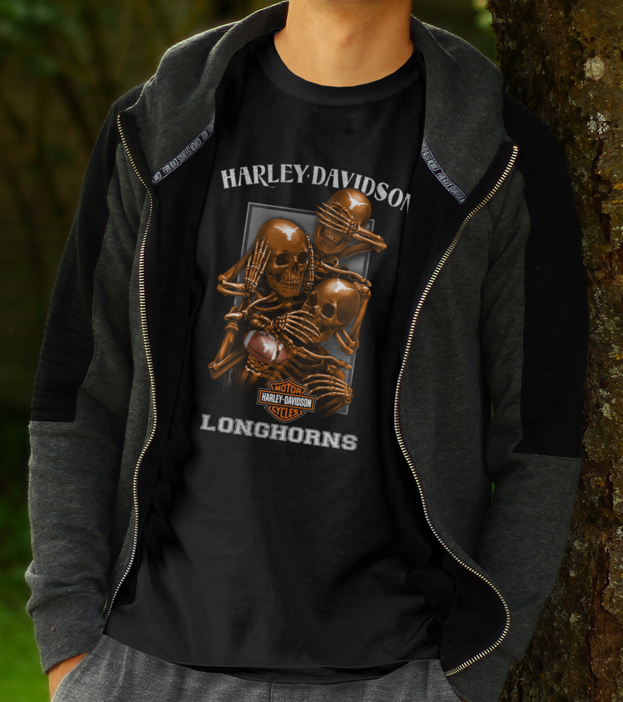 Harley Davidson Motor Cycles Longhorns Football Skulls T-Shirt