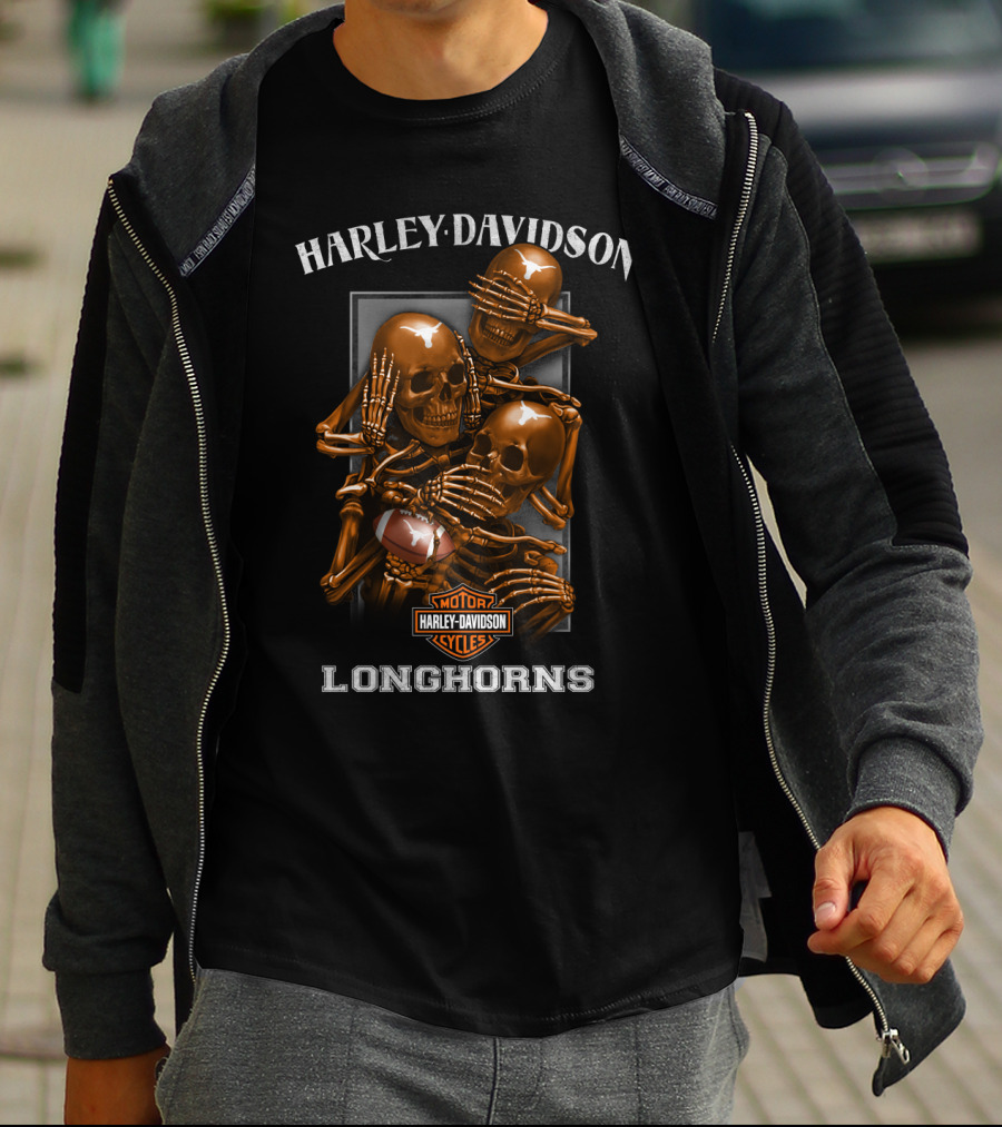 Harley Davidson Motor Cycles Longhorns Football Skulls T-Shirt