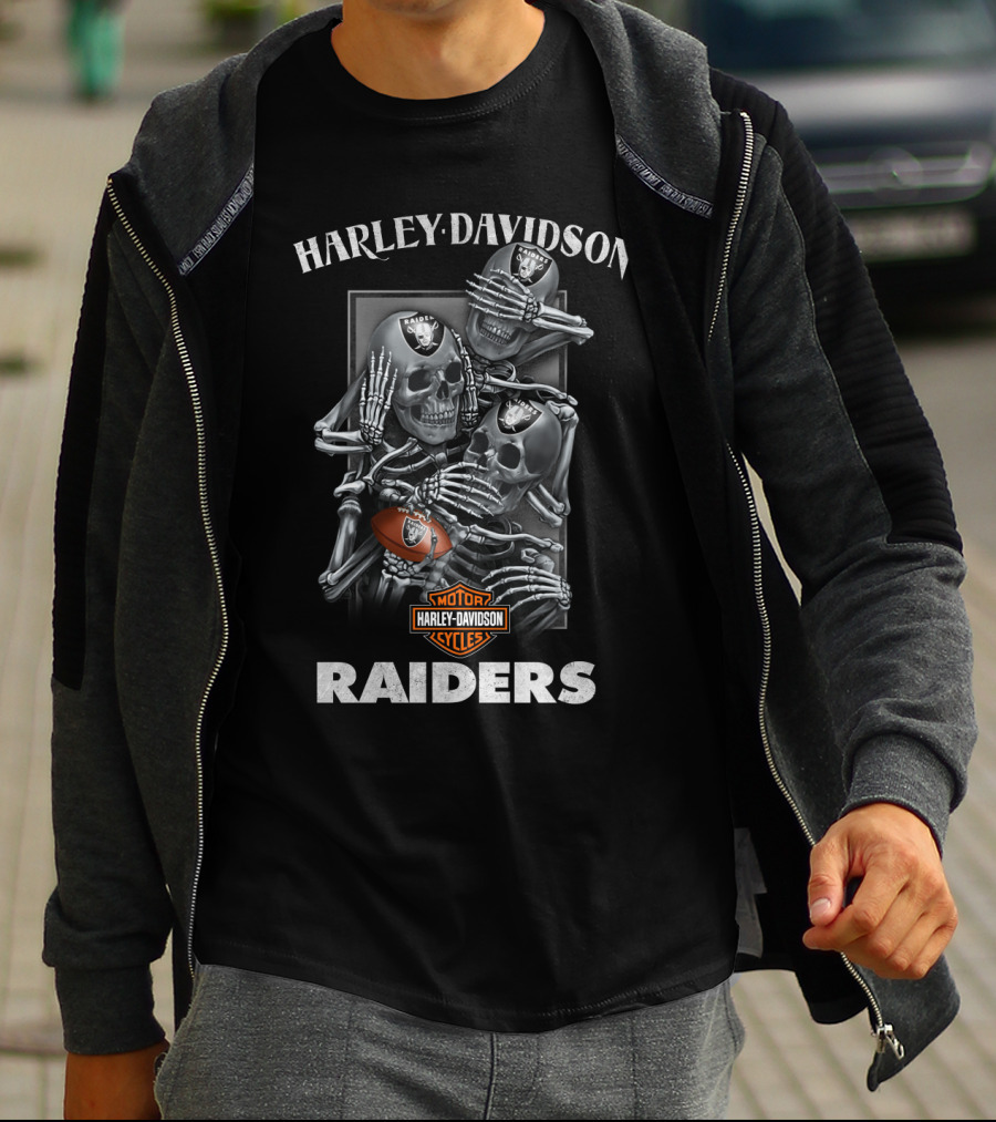 Harley Davidson Motor Cycles Raiders Nfl Oakland Raider Football Skeletons T-Shirt