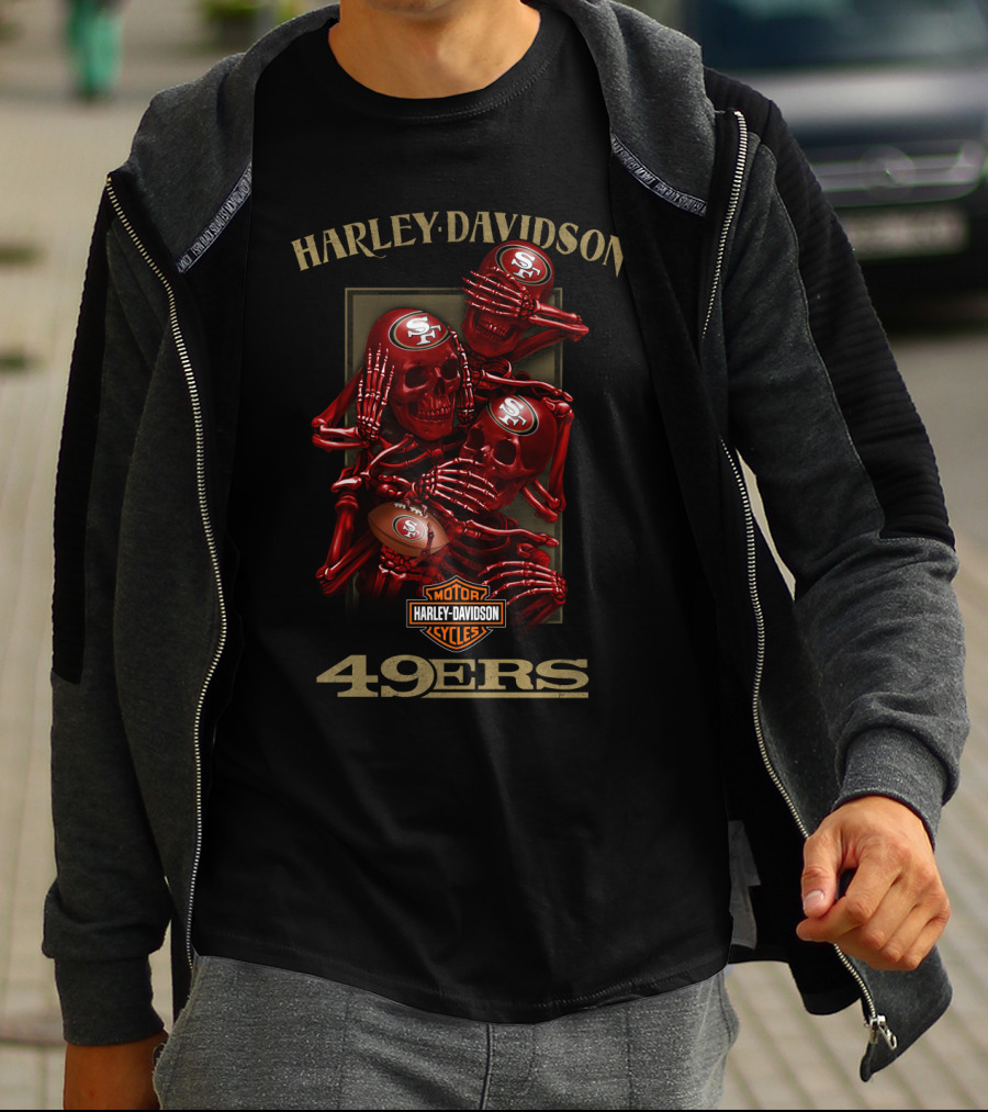 Harley Davidson Motor Cycles San Francisco 49ers Nfl Skeletons T-Shirt