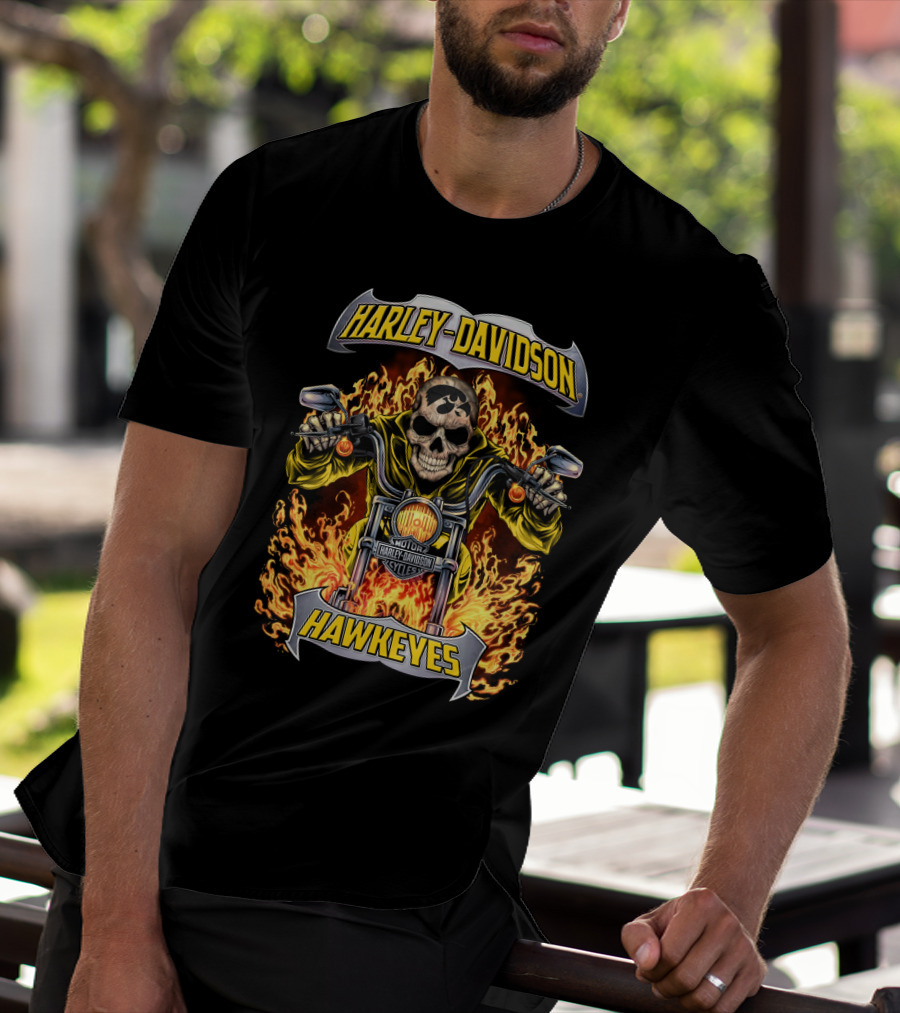 Harley Davidson Hawkeyes Iowa Ncaa Hl1502 Motorcycle Skull Flame T-Shirt