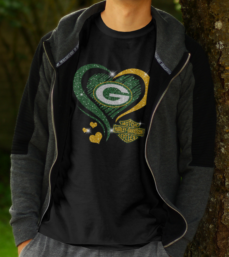 Green Bay Packers Harley Davidson Heart T-Shirt