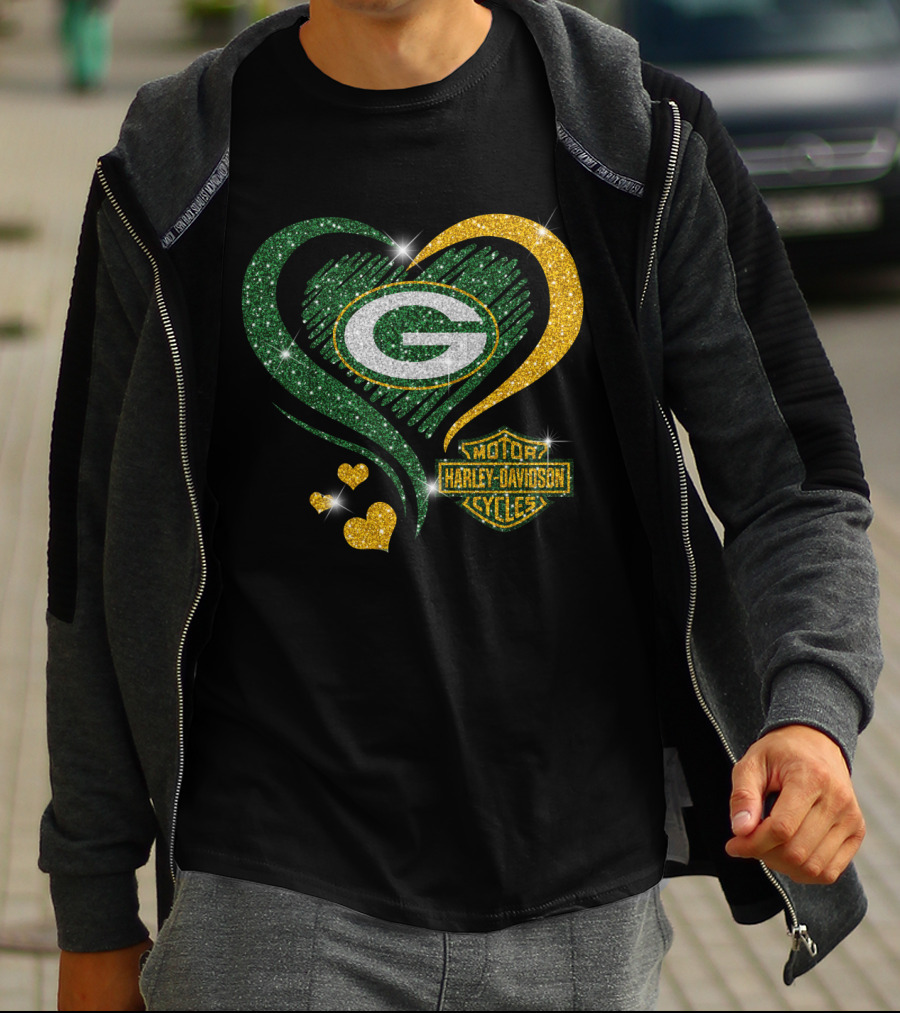 Green Bay Packers Harley Davidson Heart T-Shirt