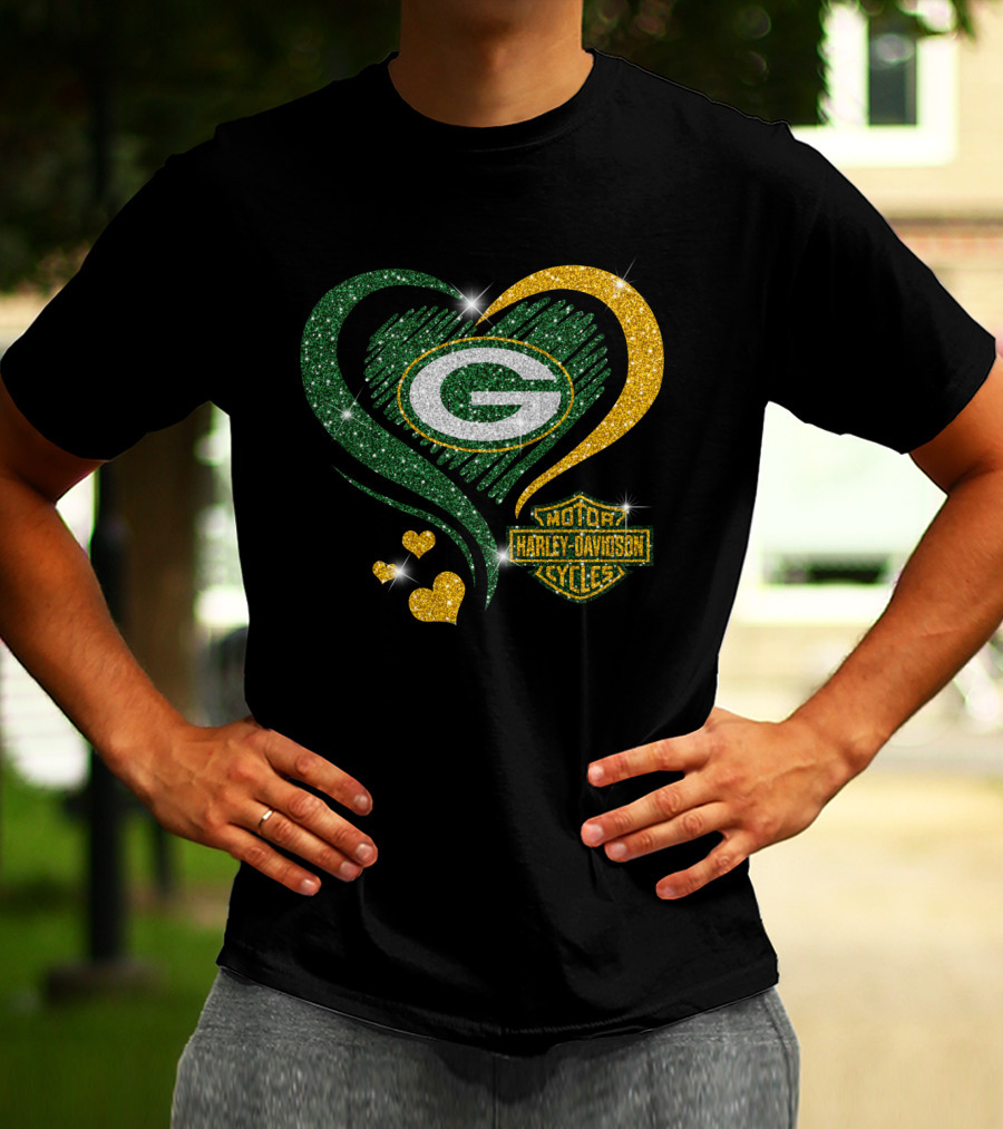 Green Bay Packers Harley Davidson Heart T-Shirt