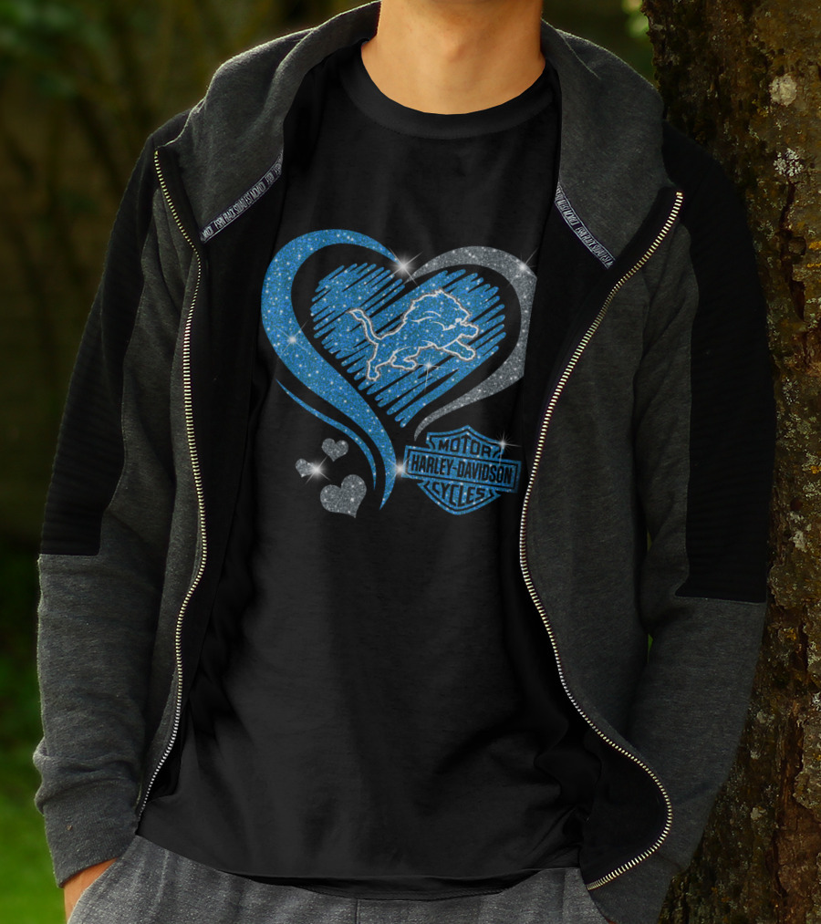 Detroit Lions Heart Harley Davidson T-Shirt