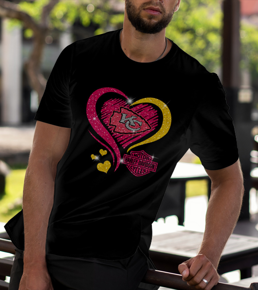 Harley Davidson Love Kansas City Chiefs Logo Heart T-Shirt