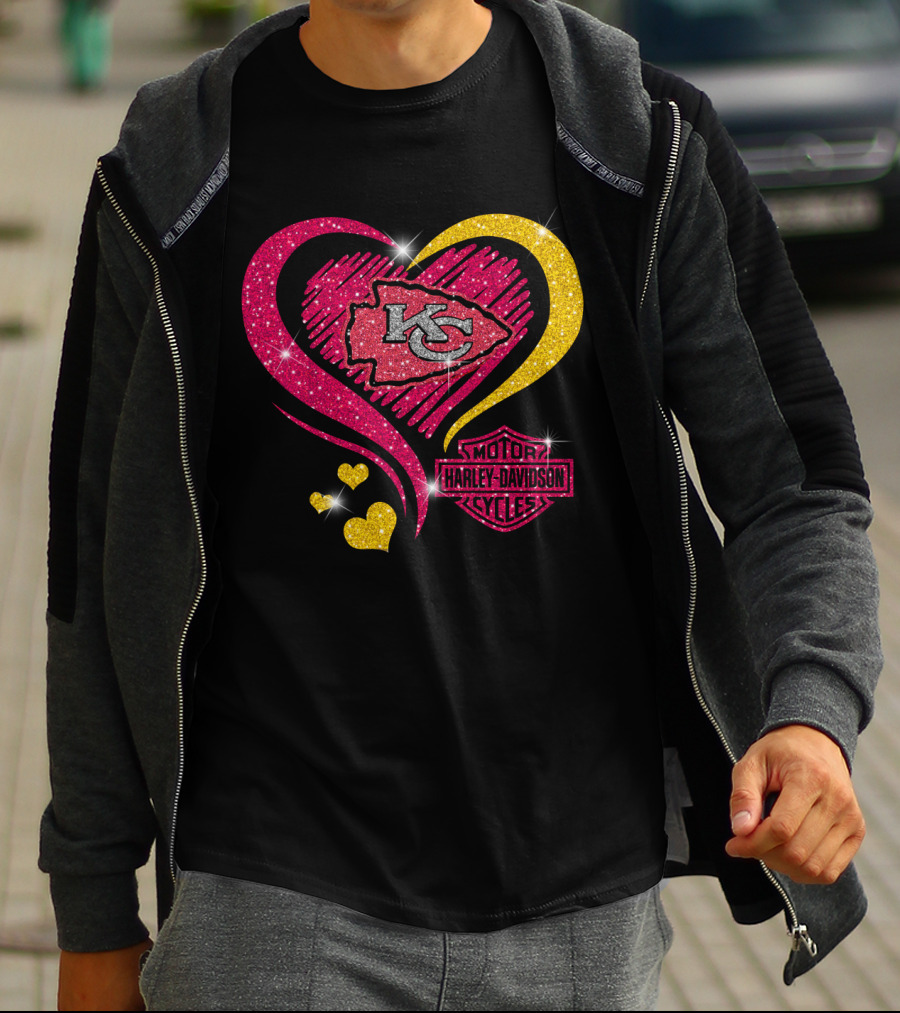 Harley Davidson Love Kansas City Chiefs Logo Heart T-Shirt