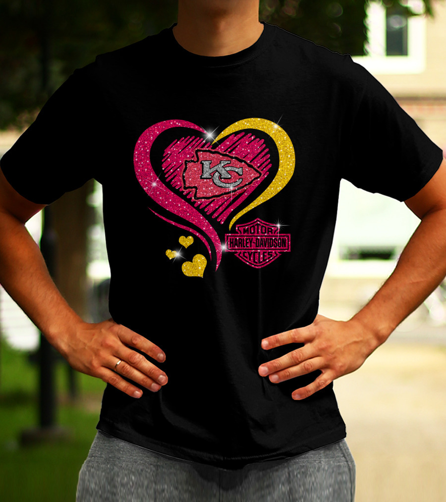 Harley Davidson Love Kansas City Chiefs Logo Heart T-Shirt