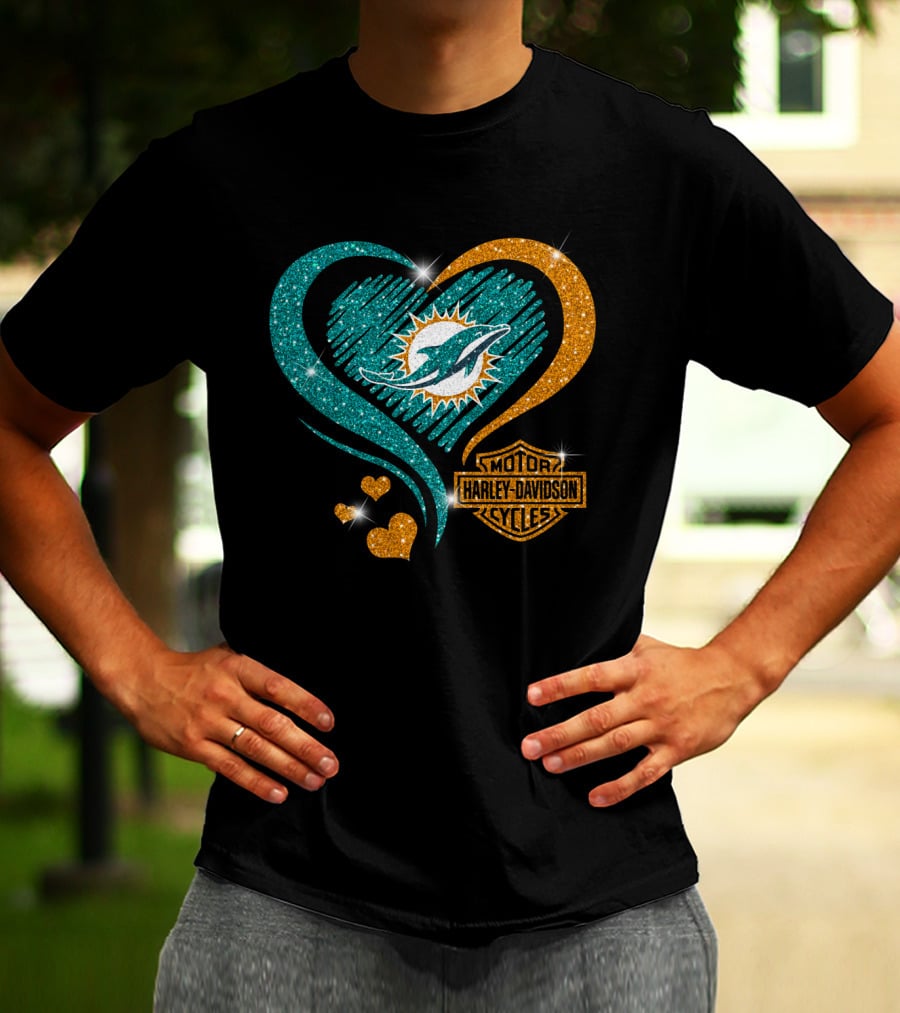 Harley Davidson Miami Dolphins Heart T-Shirt