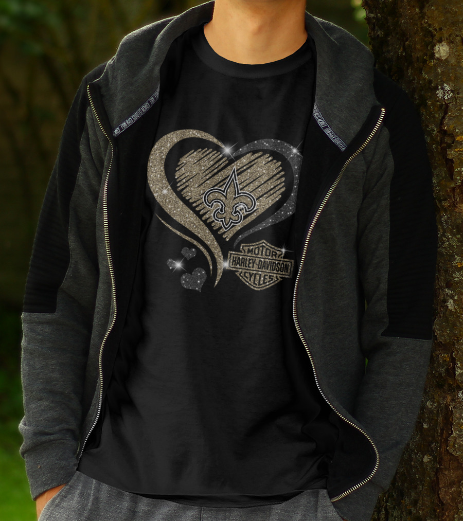 Harley Davidson New Orleans Saints Heart Fleur-De-Lis Motif T-Shirt