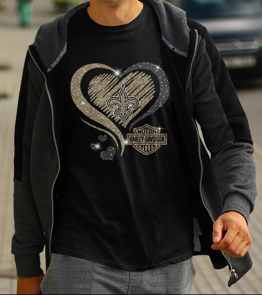 Harley Davidson New Orleans Saints Heart Fleur-De-Lis Motif T-Shirt