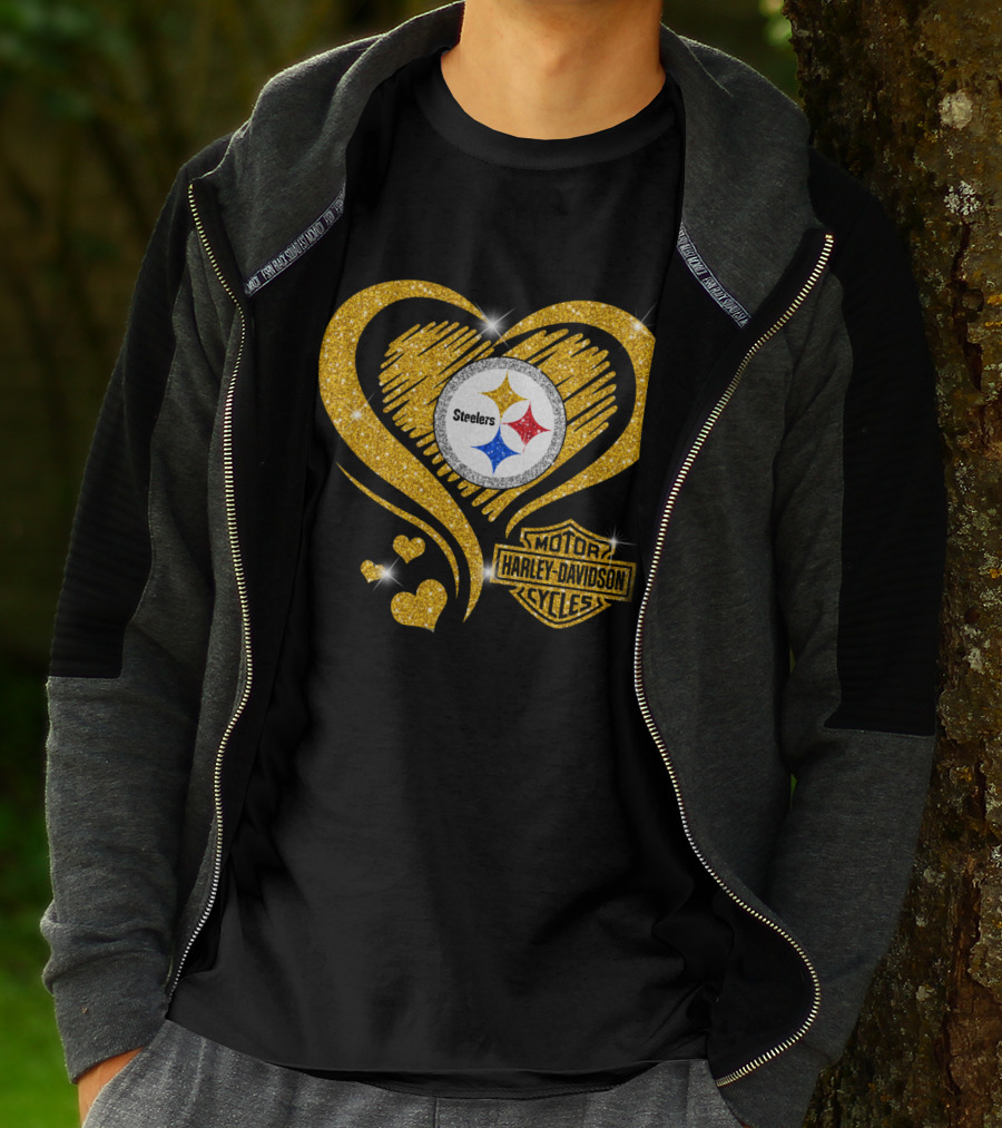 Steelers Heart Gold Motor Harley Davidson Cycles T-Shirt