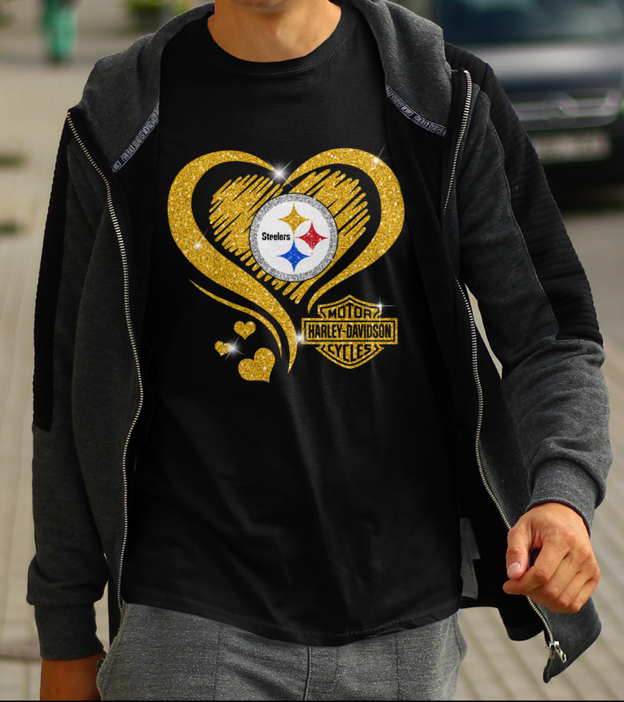 Steelers Heart Gold Motor Harley Davidson Cycles T-Shirt
