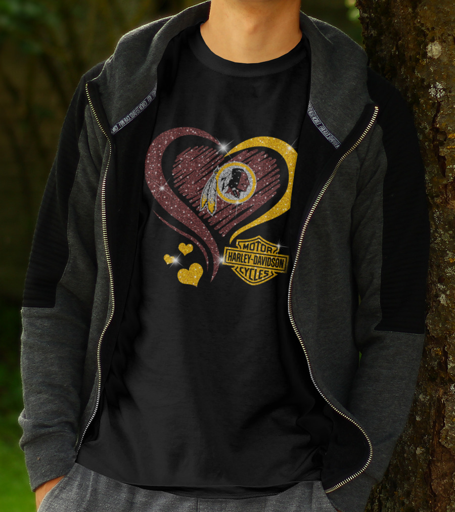 Motor Harley Davidson Cycles Washington Redskins Heart T-Shirt