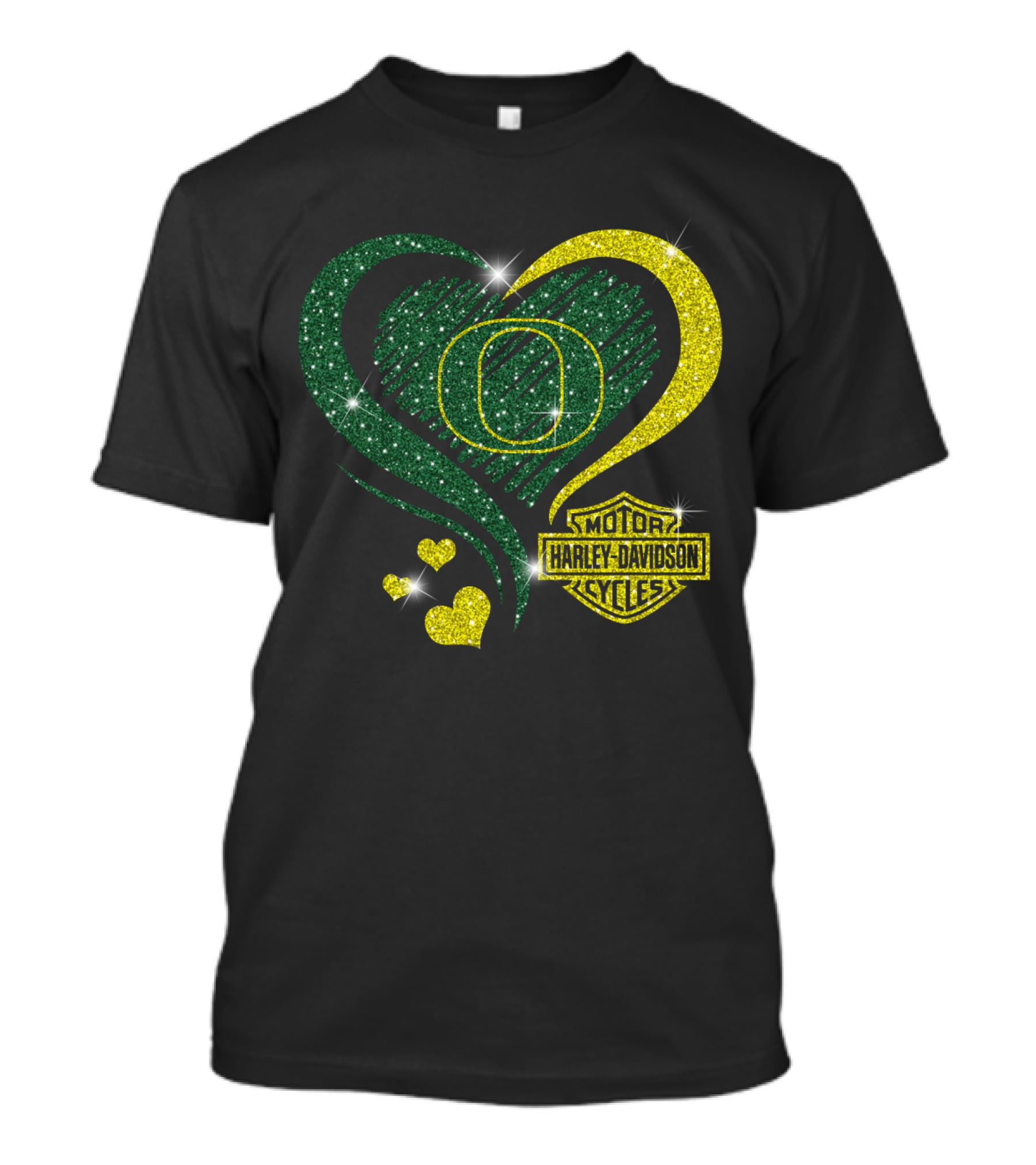Oregon Ducks Heart Harley Davidson Motorcycles T-Shirt