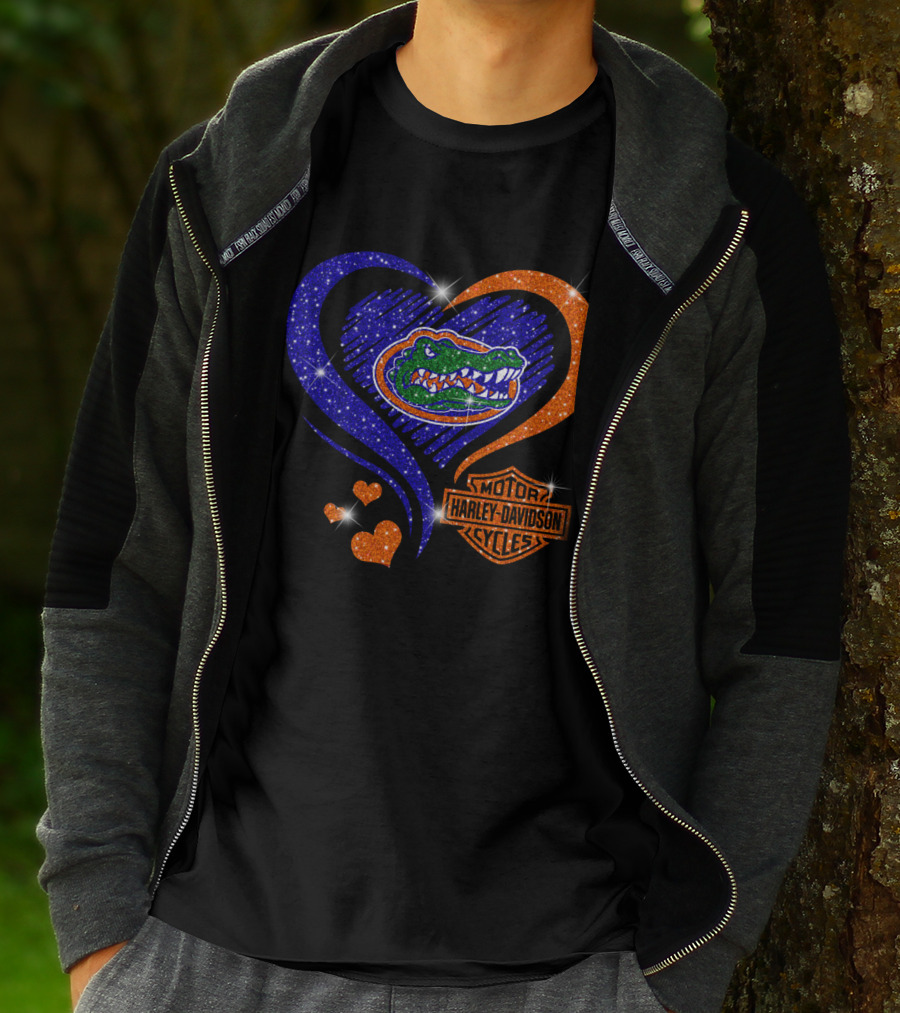 Florida Gators Harley Davidson Heart Glitter T-Shirt