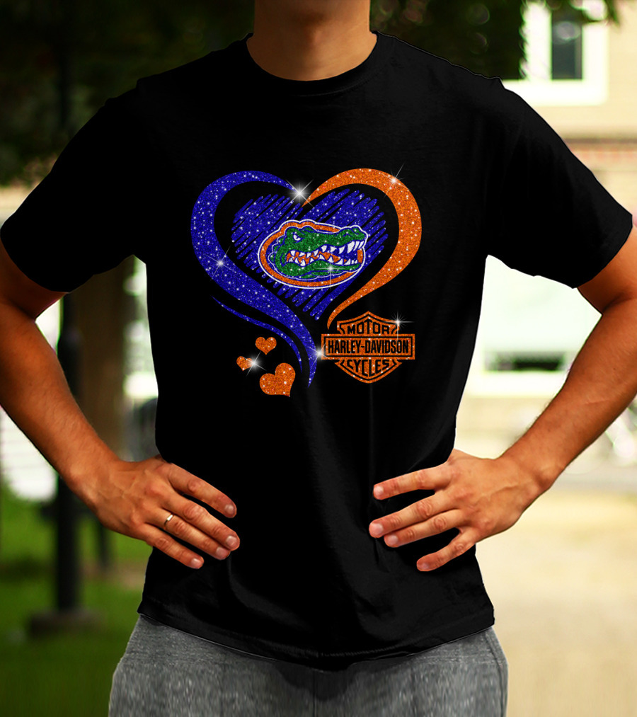 Florida Gators Harley Davidson Heart Glitter T-Shirt