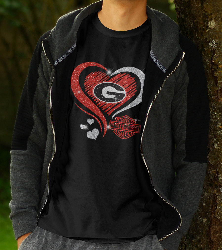 Georgia Bulldogs Ncaa Heart Harley Davidson Motorcycle Cycles T-Shirt