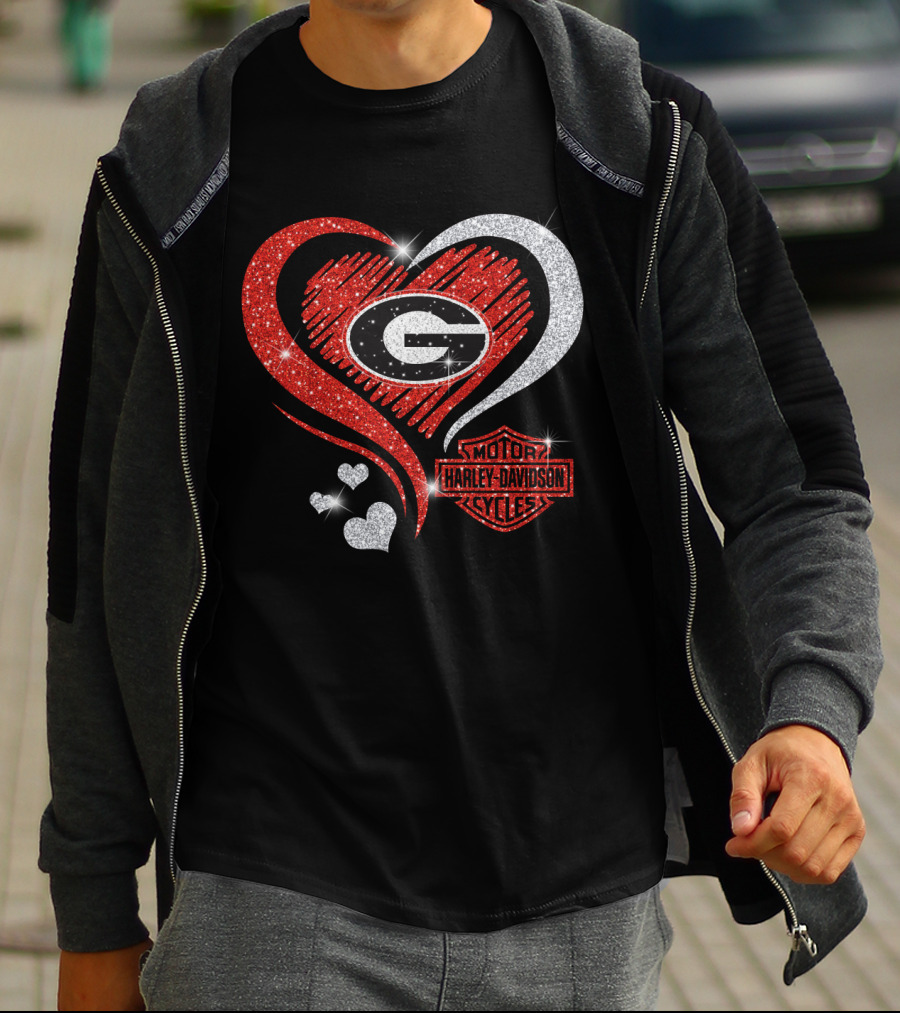 Georgia Bulldogs Ncaa Heart Harley Davidson Motorcycle Cycles T-Shirt