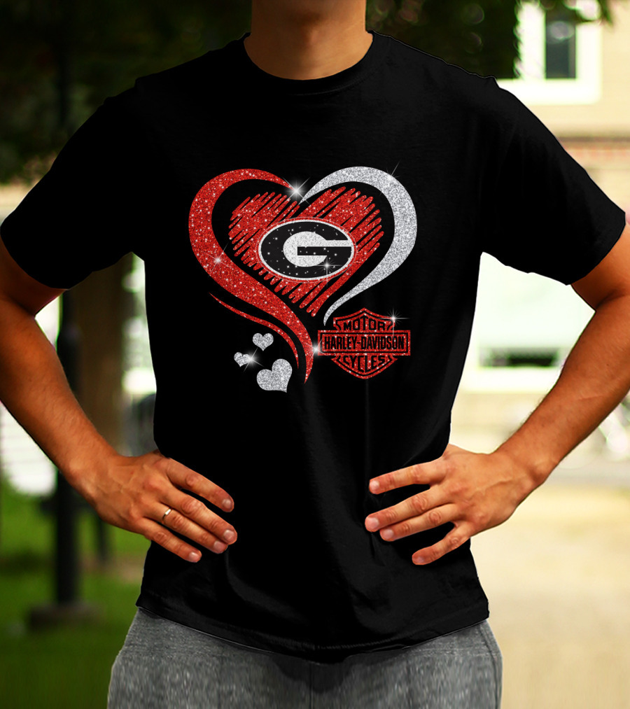Georgia Bulldogs Ncaa Heart Harley Davidson Motorcycle Cycles T-Shirt