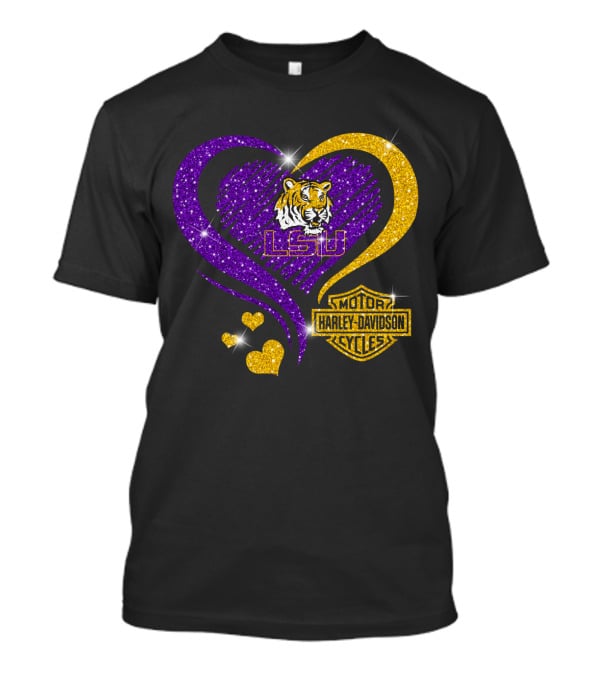 Lsu Tigers Harley Davidson Heart Ncaa Fan Gear T-Shirt
