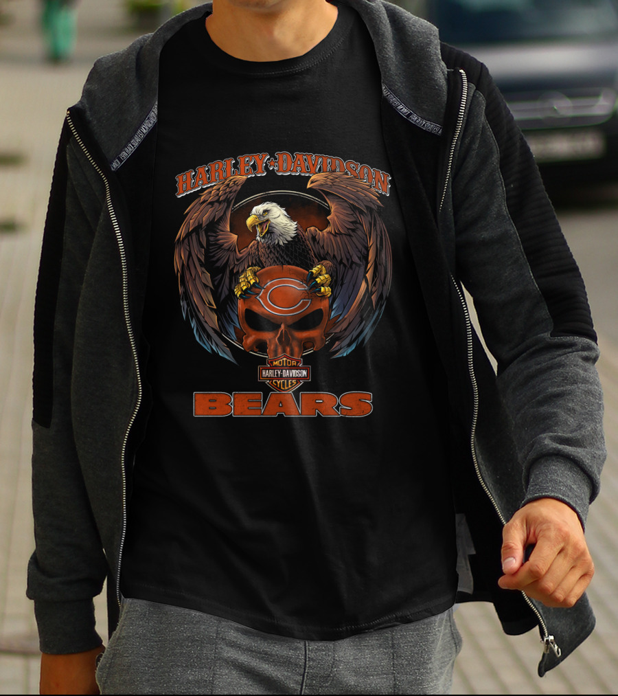 Harley Davidson Chicago Bears Nfl Eagle Skulls T-Shirt