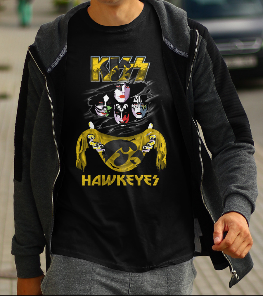 Kiss Iowa Hawkeyes Collaboration With Classic Band Makeup T-Shirt