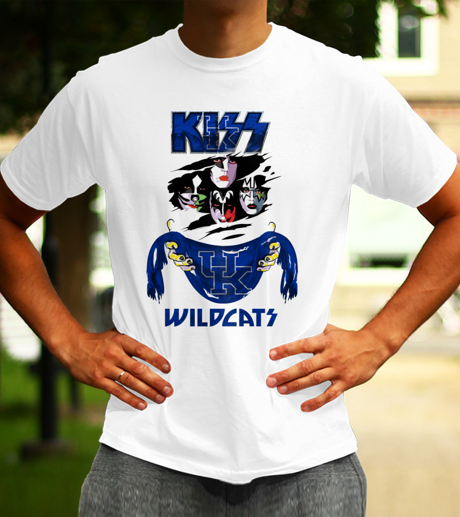 KISS Kentucky Wildcats Ncaa Wildcats Logo Masked Band Faces T-Shirt