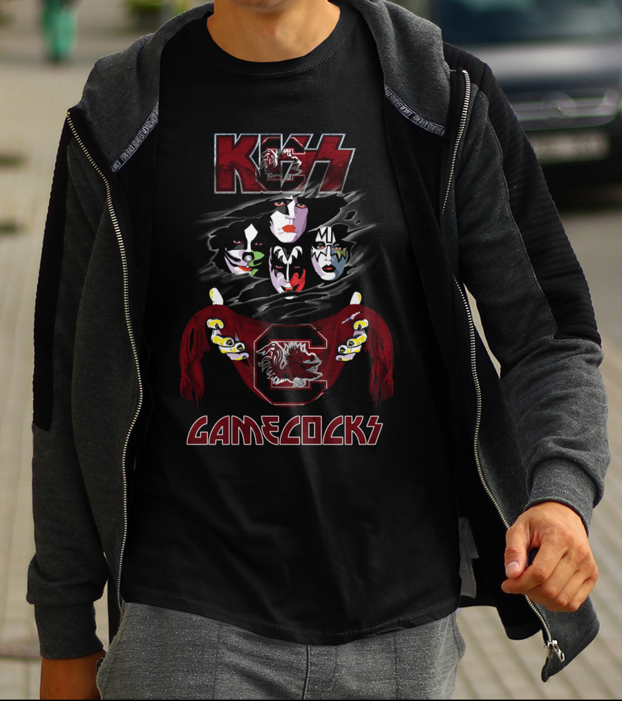 KISS South Carolina Gamecocks Rock Band Faces And Mascot T-Shirt