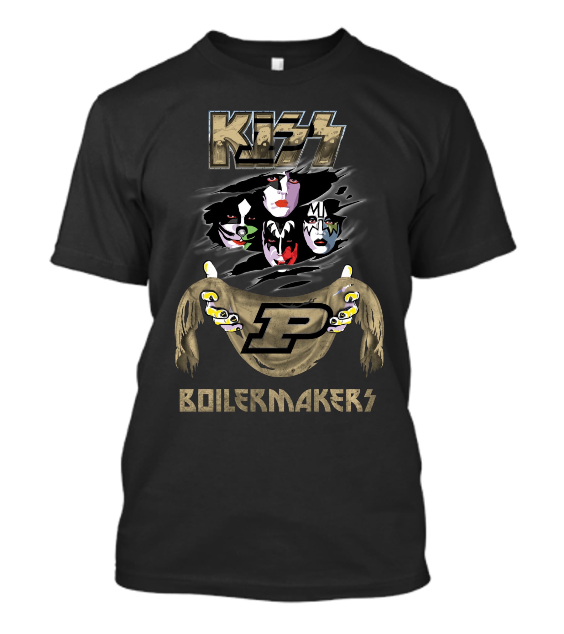 KISS Purdue Boilermakers P Logo Band Faces T-Shirt