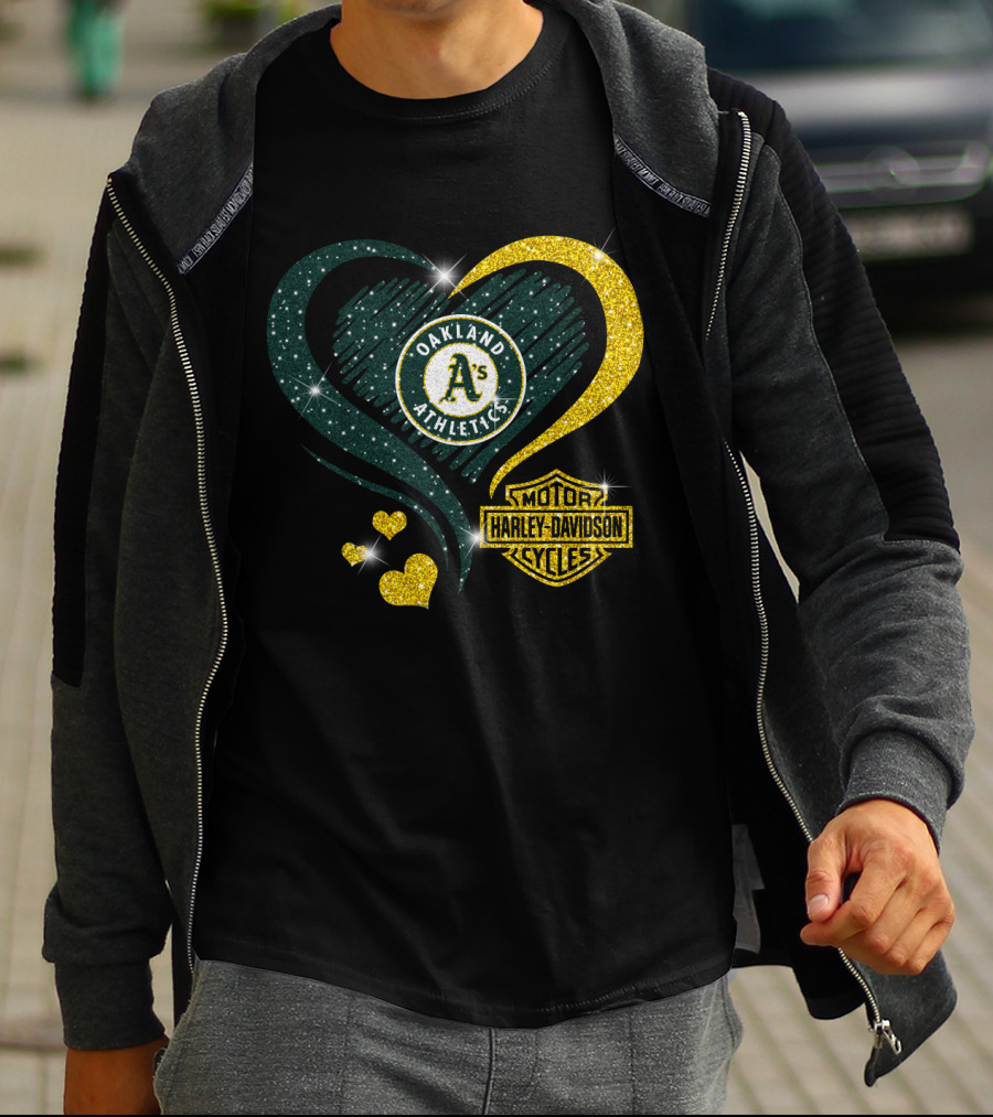 Harley Davidson Mlb Oakland Athletics Sparkling Heart T-Shirt