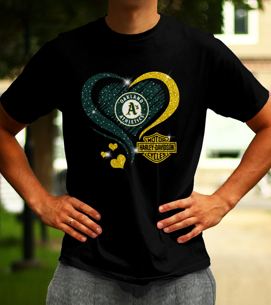 Harley Davidson Mlb Oakland Athletics Sparkling Heart T-Shirt