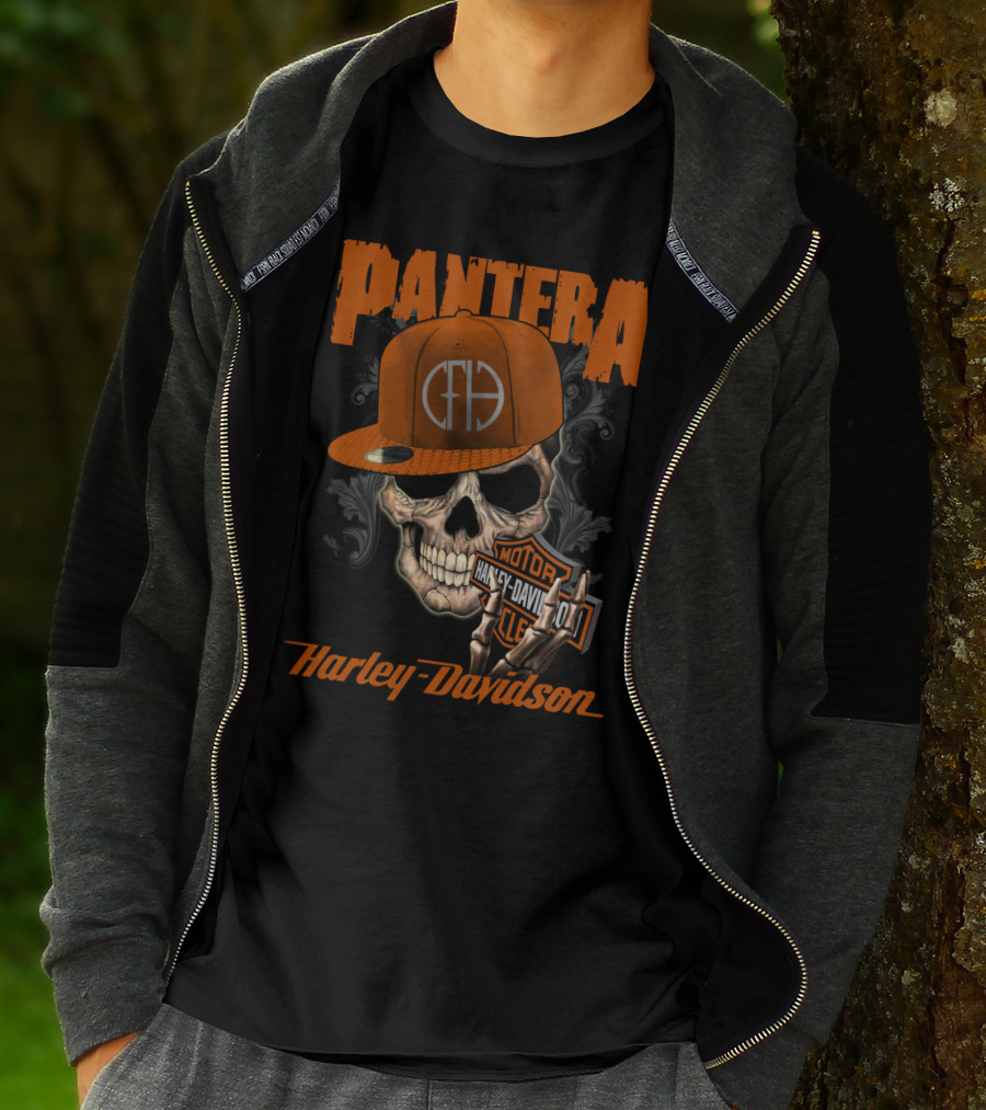 Pantera Harley Davidson Skull With Cap T-Shirt