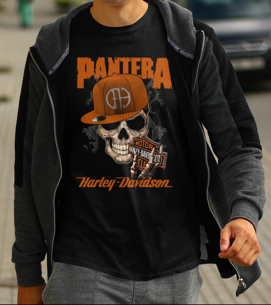 Pantera Harley Davidson Skull With Cap T-Shirt