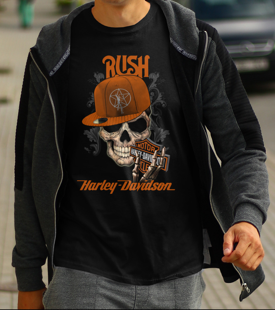 Rush Harley Davidson Skull With Hat And Motorcycles T-Shirt