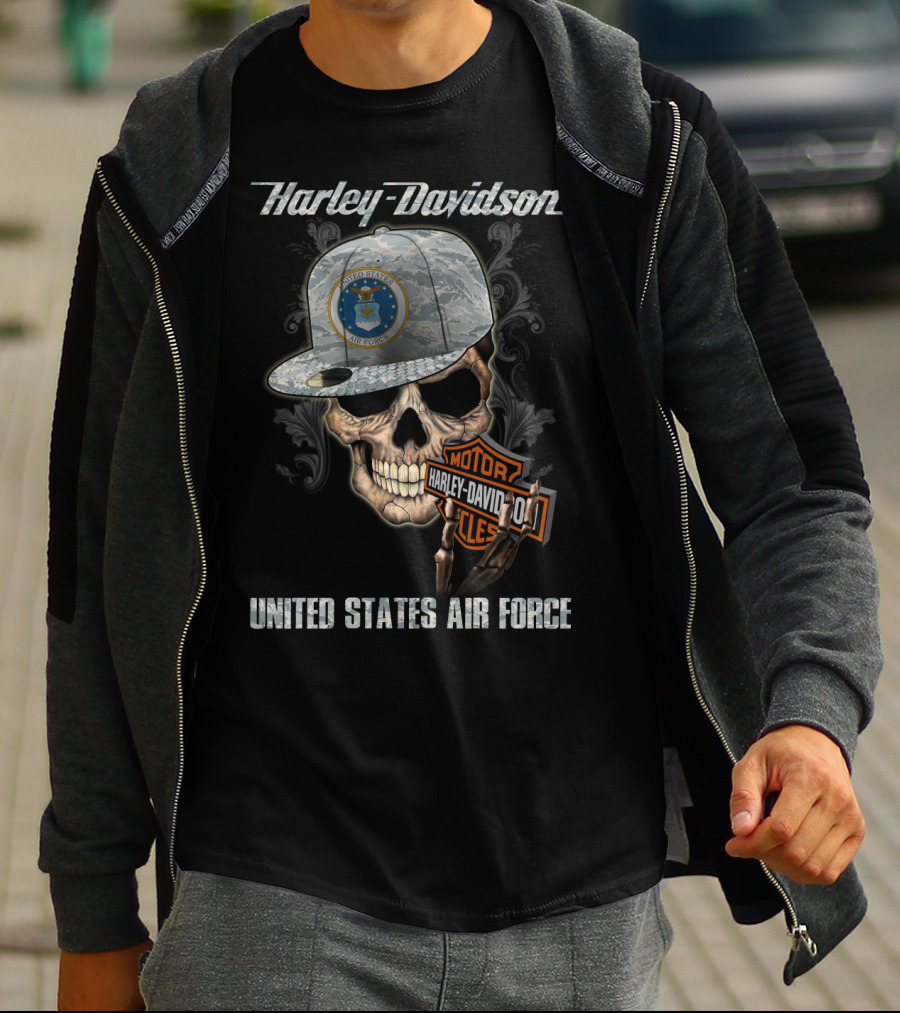 Harley Davidson Skull With United States Air Force Logo And Badge T-Shirt
