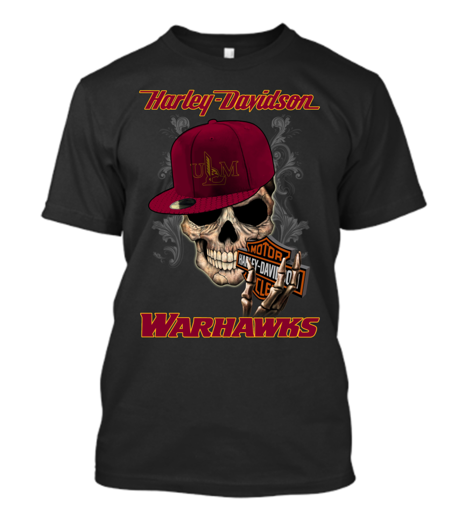 Harley Davidson Ulm Warhawks Skull With Motorcycle T-Shirt