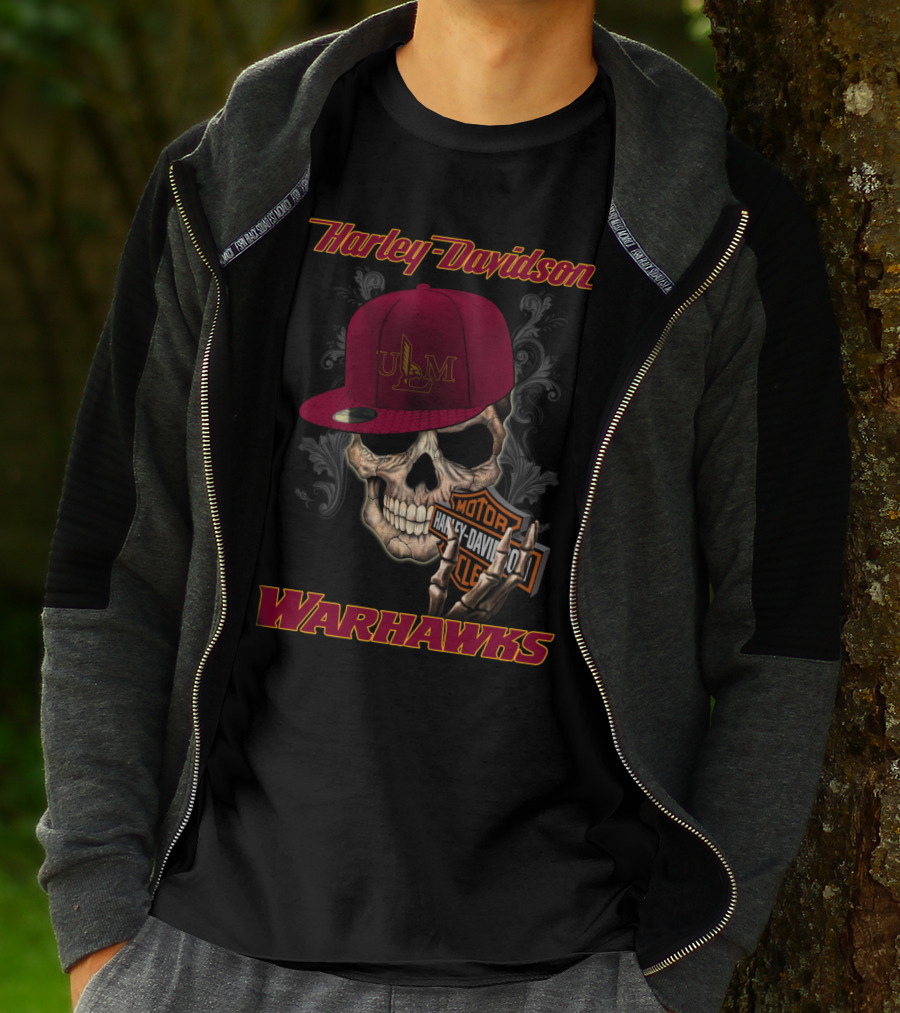 Harley Davidson Ulm Warhawks Skull With Motorcycle T-Shirt
