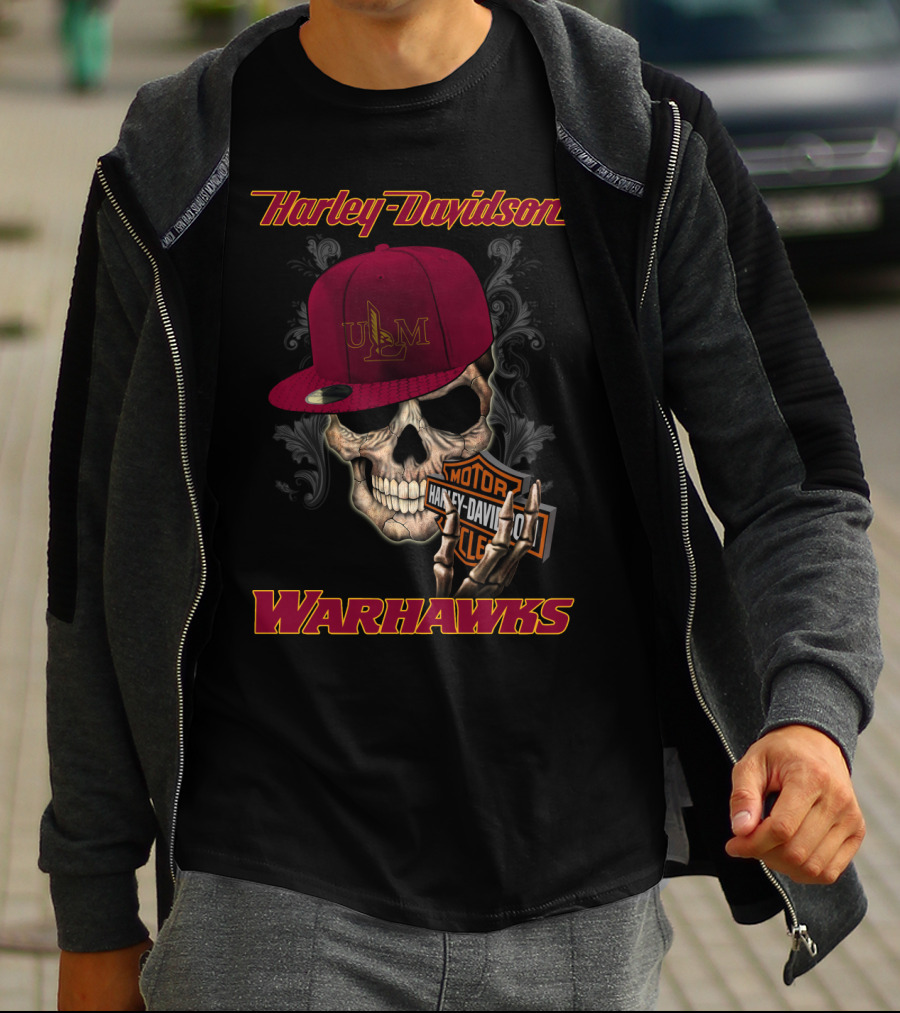 Harley Davidson Ulm Warhawks Skull With Motorcycle T-Shirt
