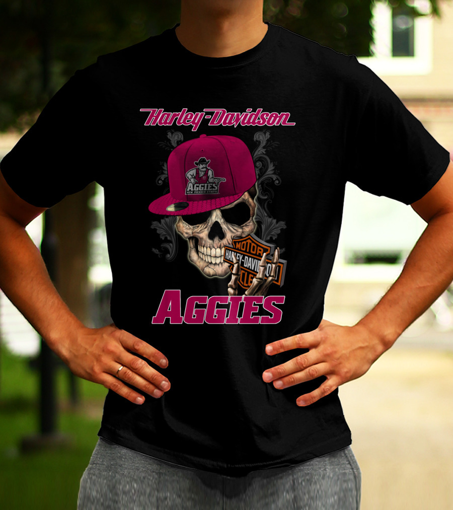Harley Davidson New Mexico State Aggies Skull With Logo Hat T-Shirt