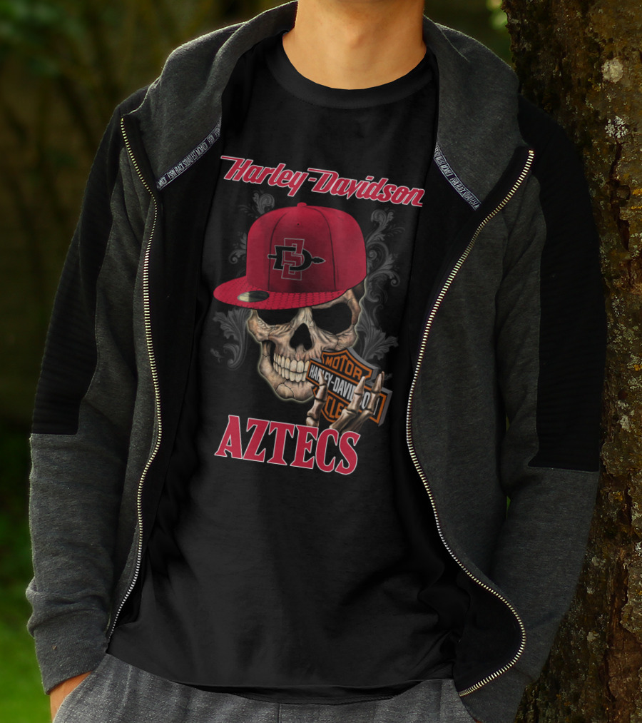 Harley Davidson San Diego State Aztecs Skull With Cap T-Shirt