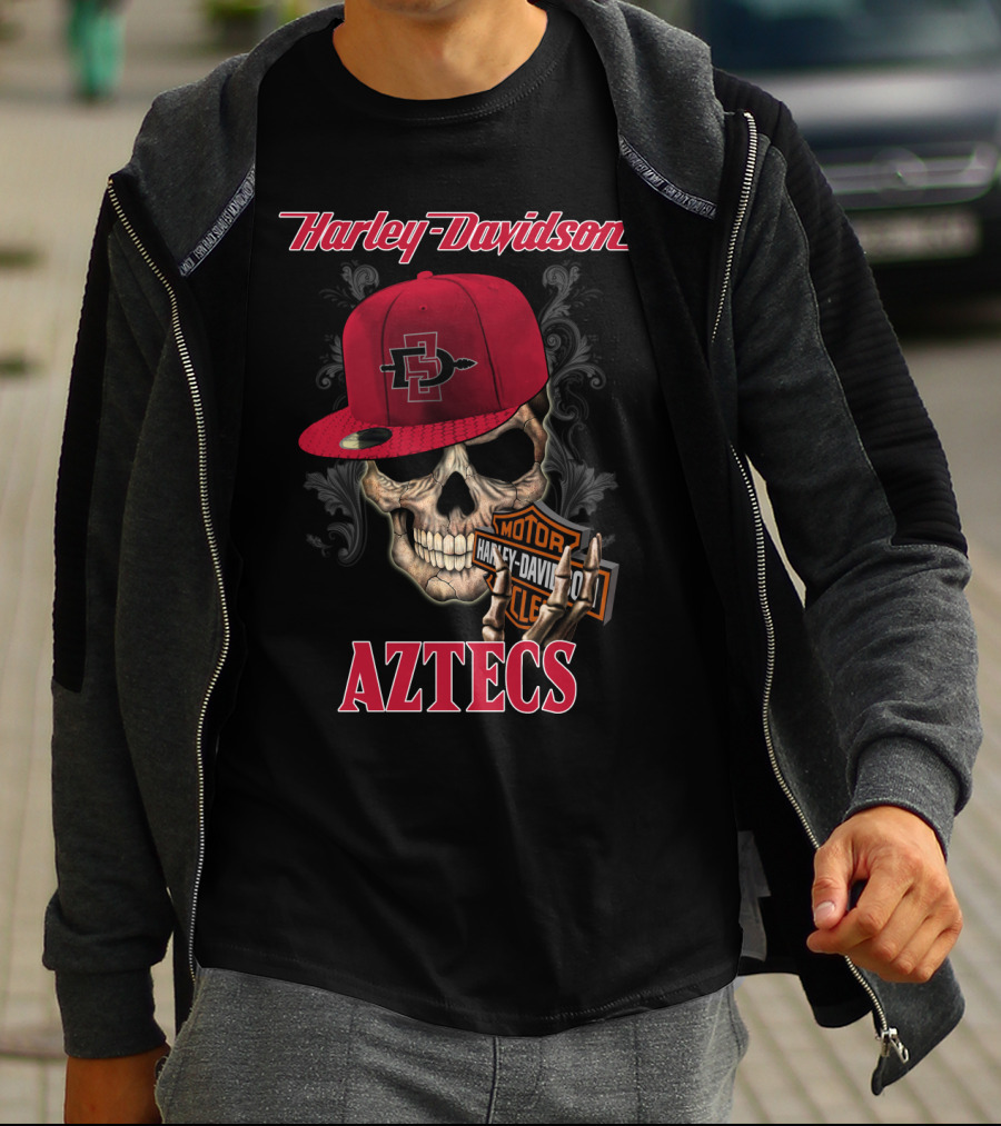 Harley Davidson San Diego State Aztecs Skull With Cap T-Shirt