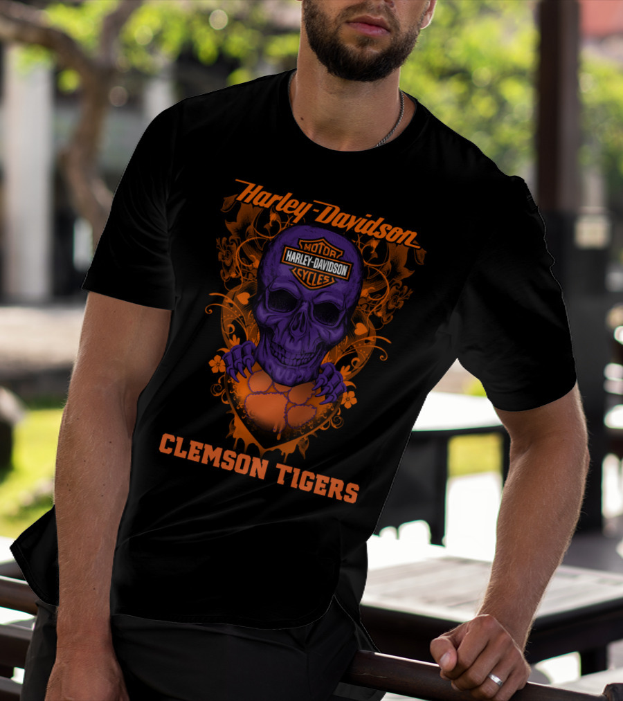 Harley Davidson Motorcycles Skull Clemson Tigers T-Shirt