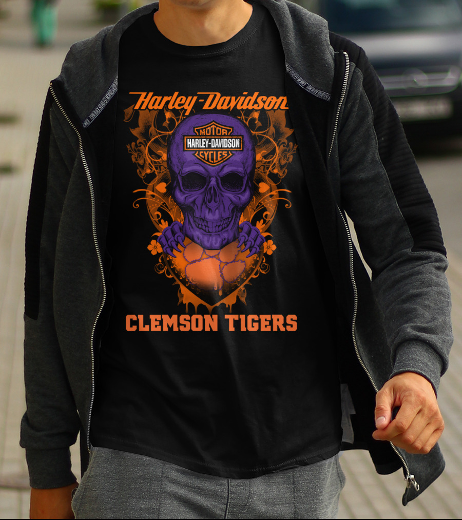 Harley Davidson Motorcycles Skull Clemson Tigers T-Shirt