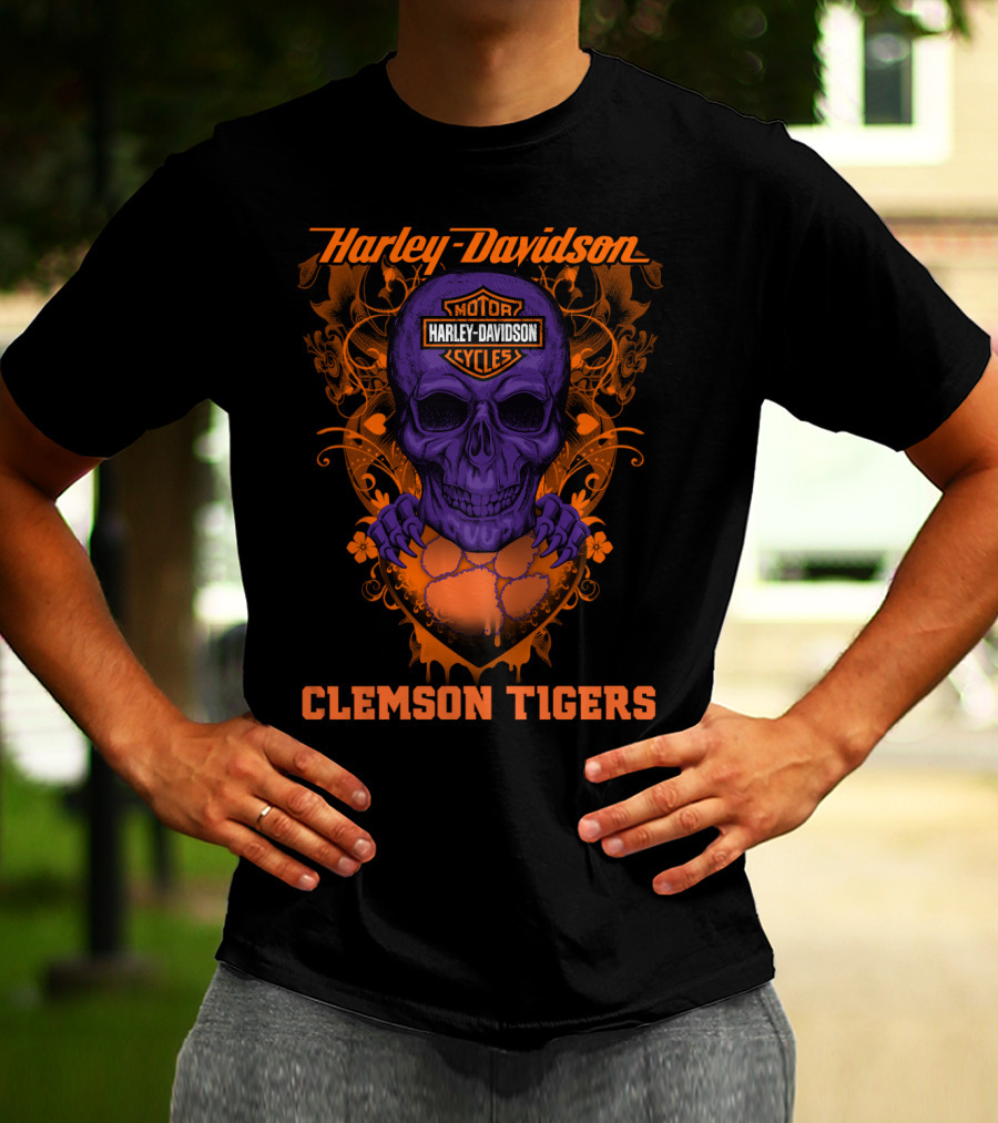 Harley Davidson Motorcycles Skull Clemson Tigers T-Shirt