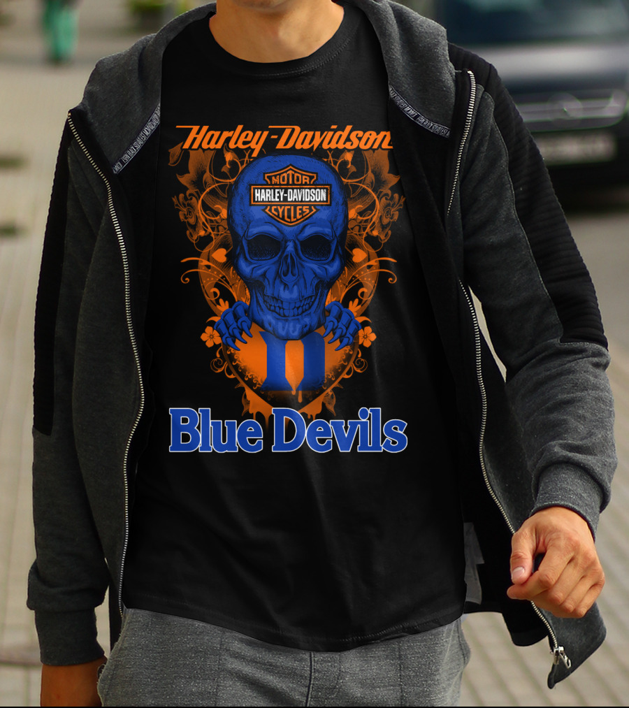 Harley Davidson Motorcycles Skull Blue Devils T-Shirt