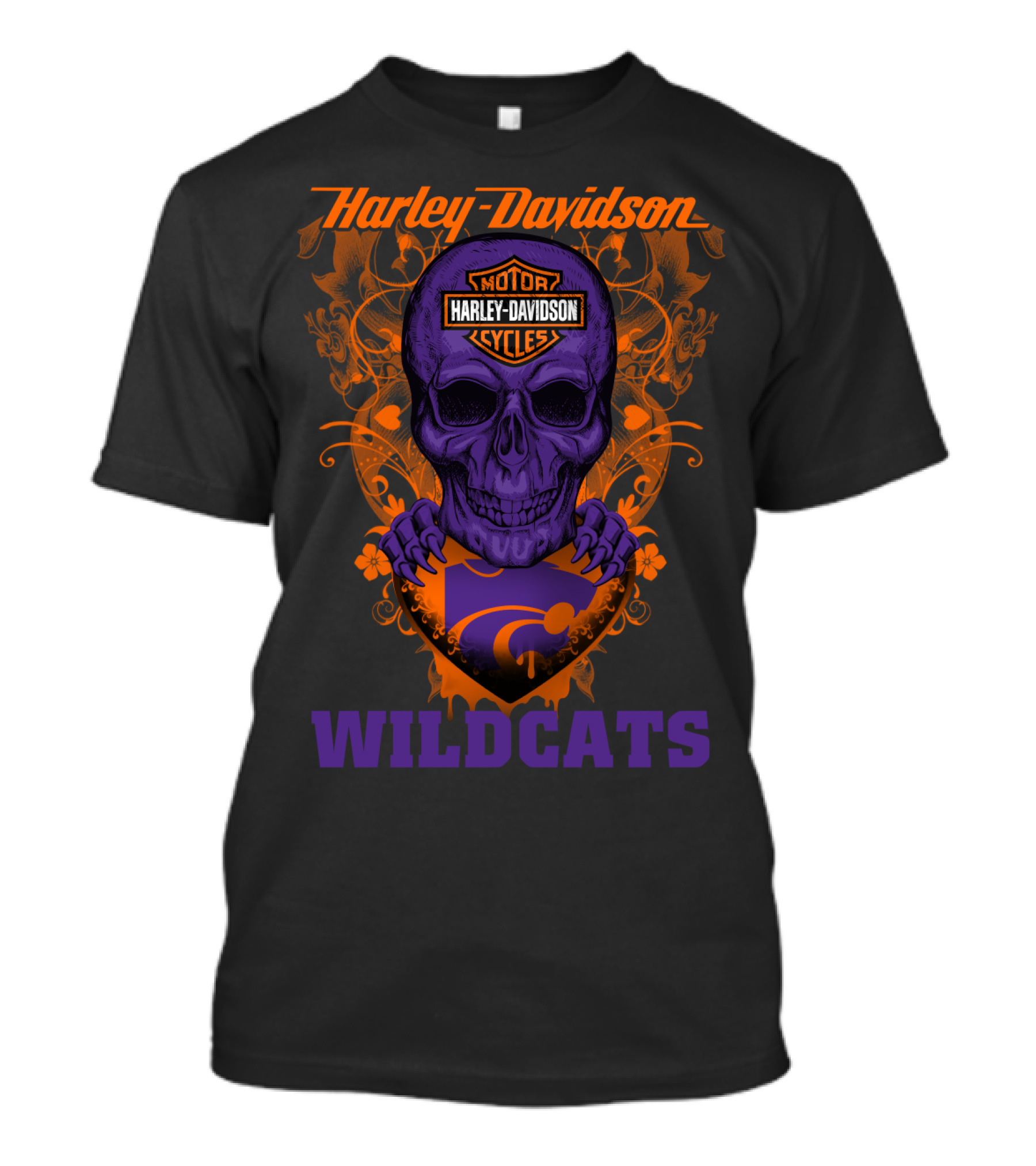 Harley Davidson Motor Cycles Kansas State Wildcats Skull T-Shirt